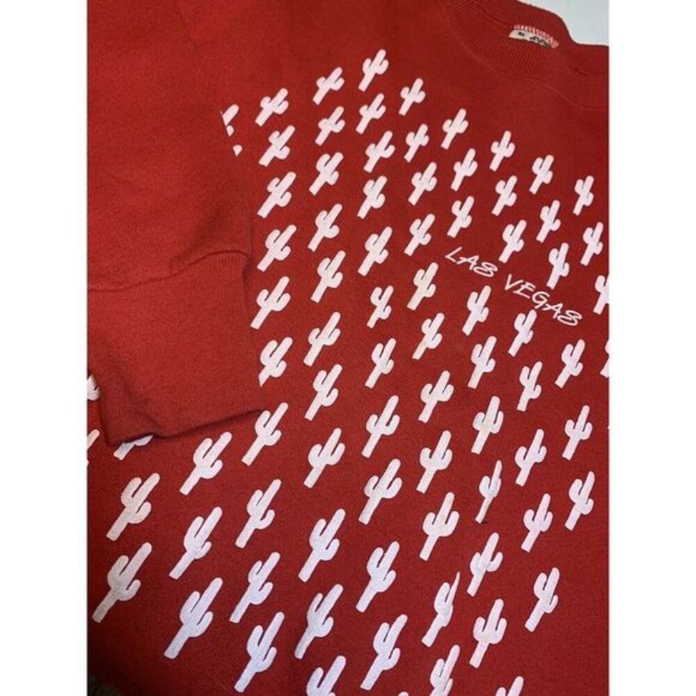 Unisex Adult XL Vintage Las Vegas Red Cactus Pullover Sweater Fruit Of The Loom